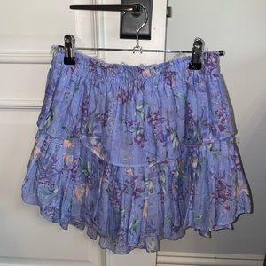 Loveshackfancy blue floral raw edge tiered skirt